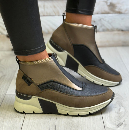 Rieker - Brown Combo Front Zip Trainer Boot