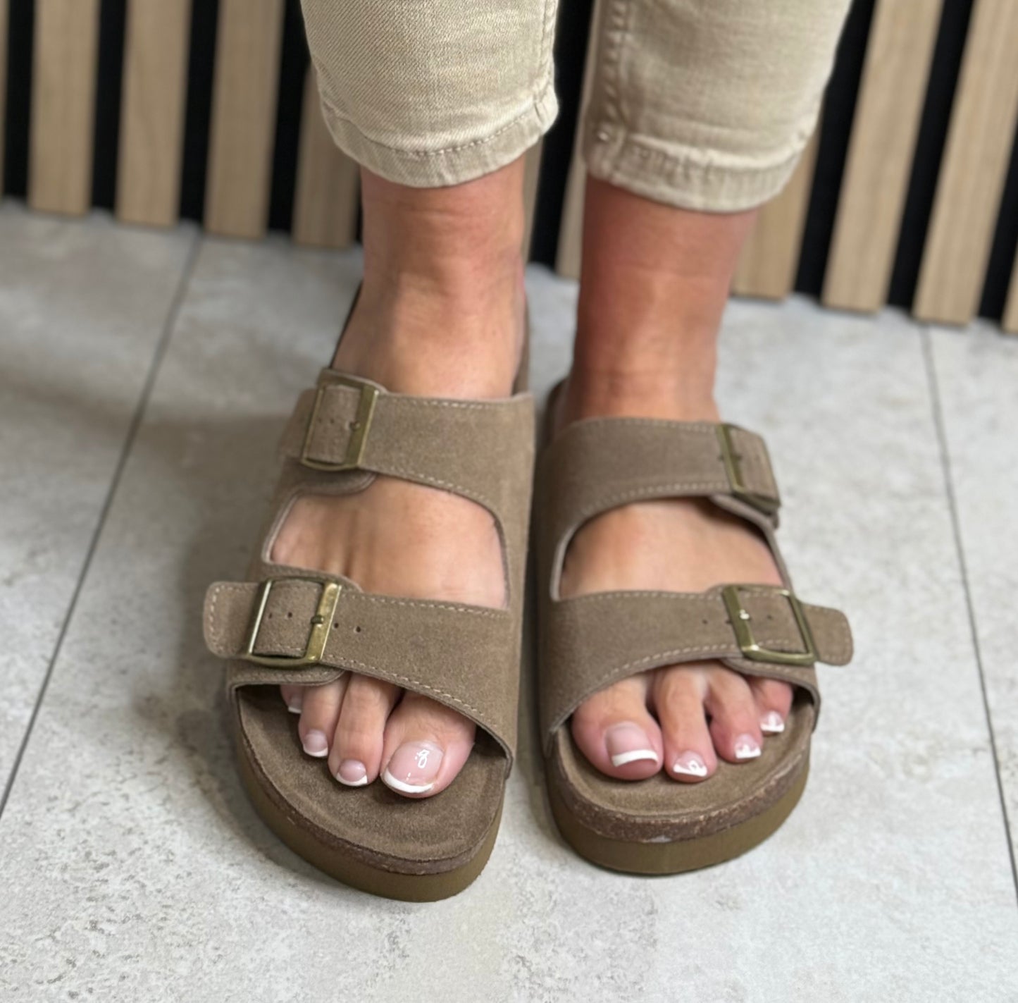 Xti - Taupe Double Buckle Leather Sandal (142552)