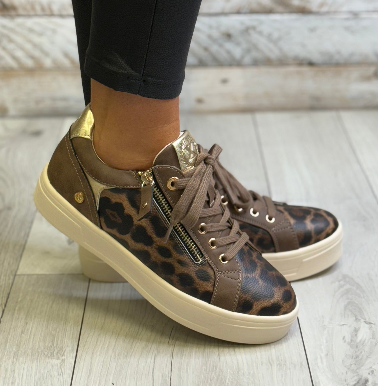 Xti - Dark Taupe Animal Print Trainer (144414)