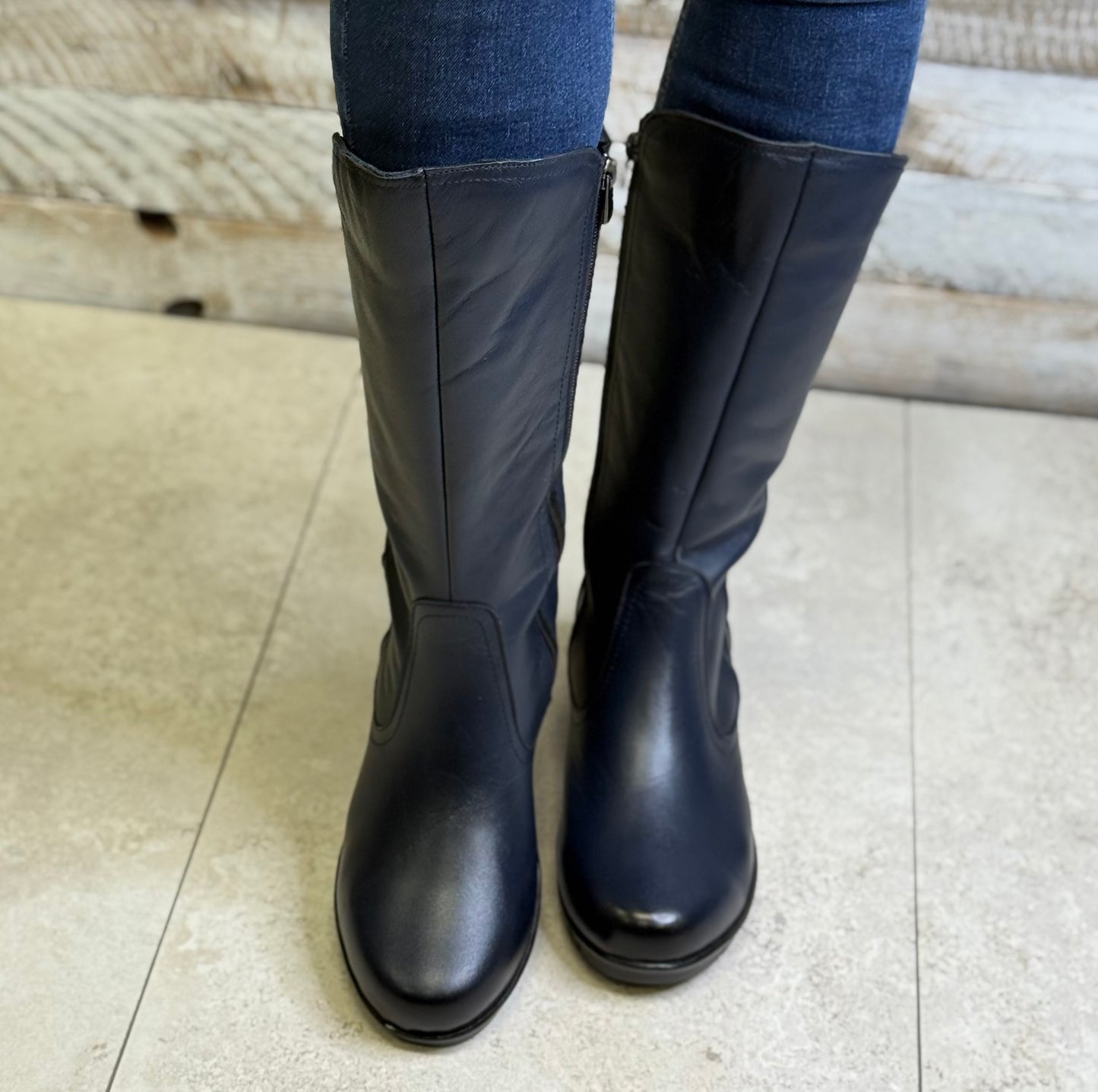 Lotus - 'Fitzgerald' Navy Mid Length Leather Boot