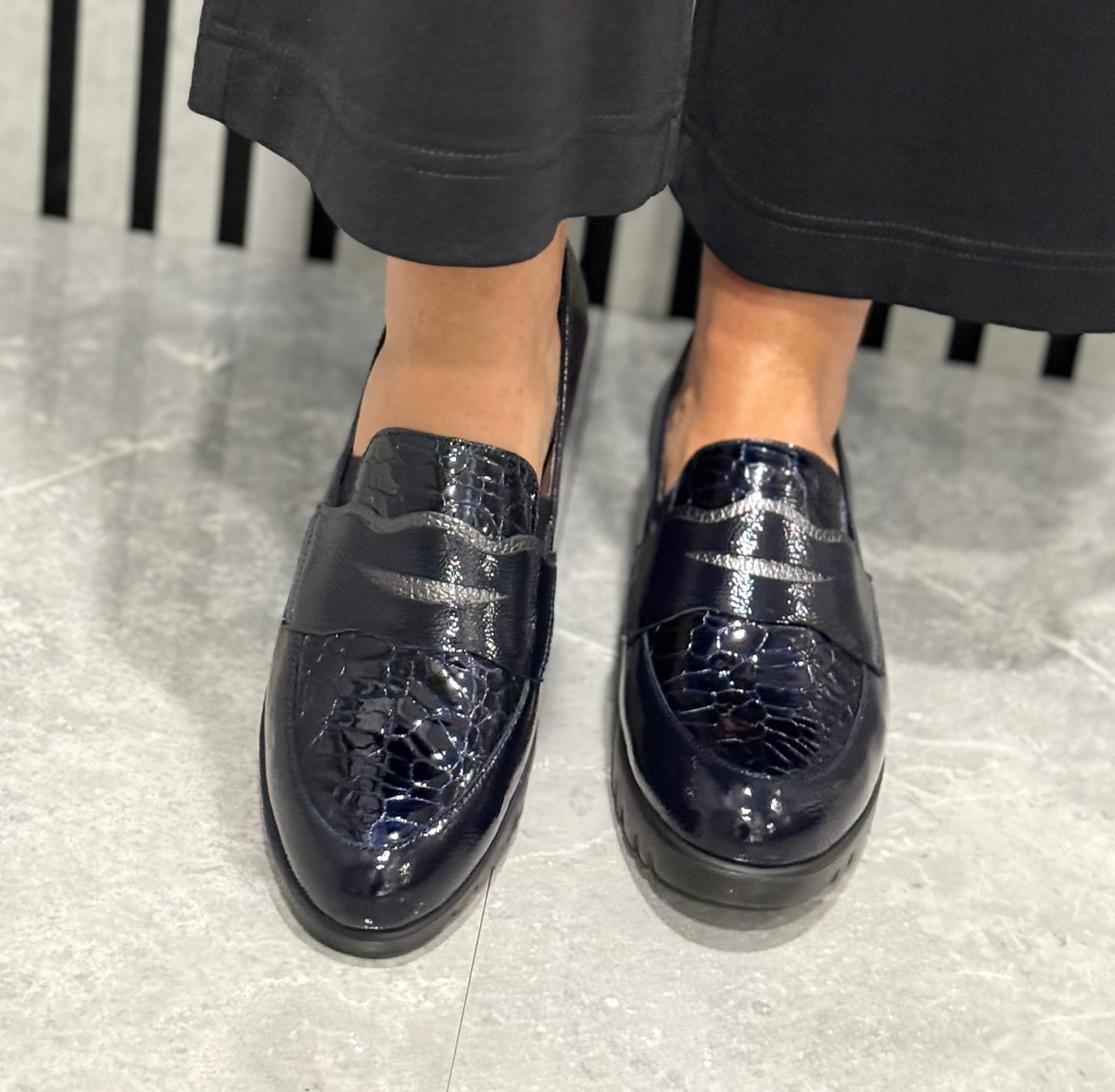 Wonders - C-33360 Navy Patent Leather Wedge Loafer
