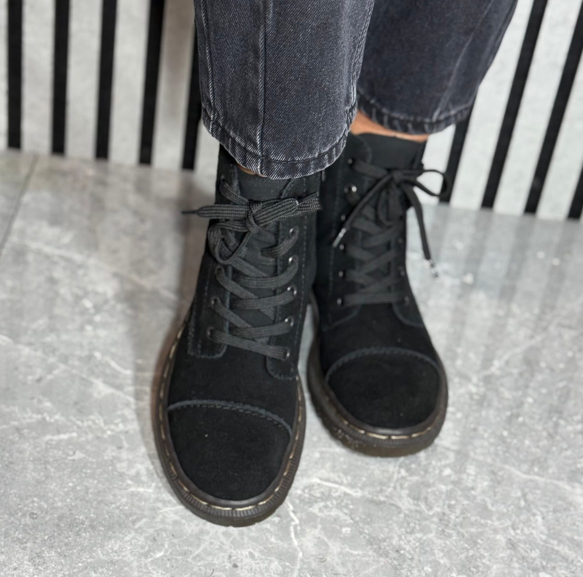 Rieker - Black Suede Lace Up Boot