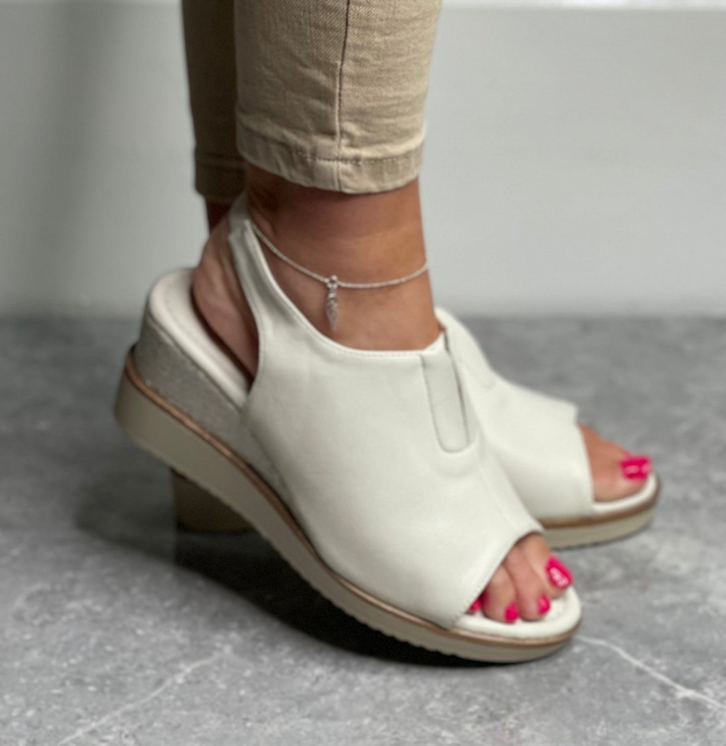 Zanni & Co - 'Mirfa One' Cream Wedge Sandal