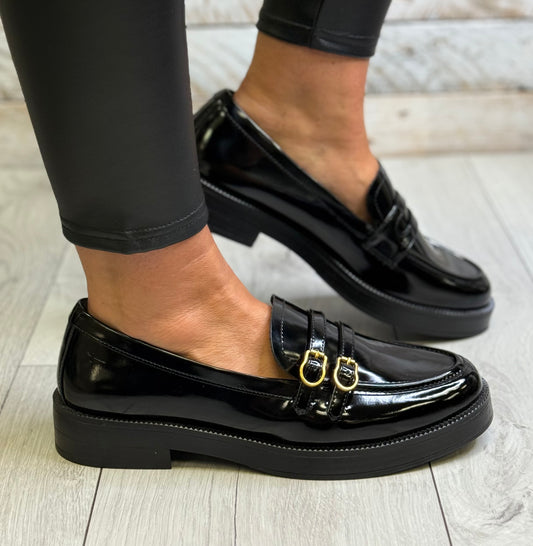 Tamaris - Black Patent Buckle Detail Loafer