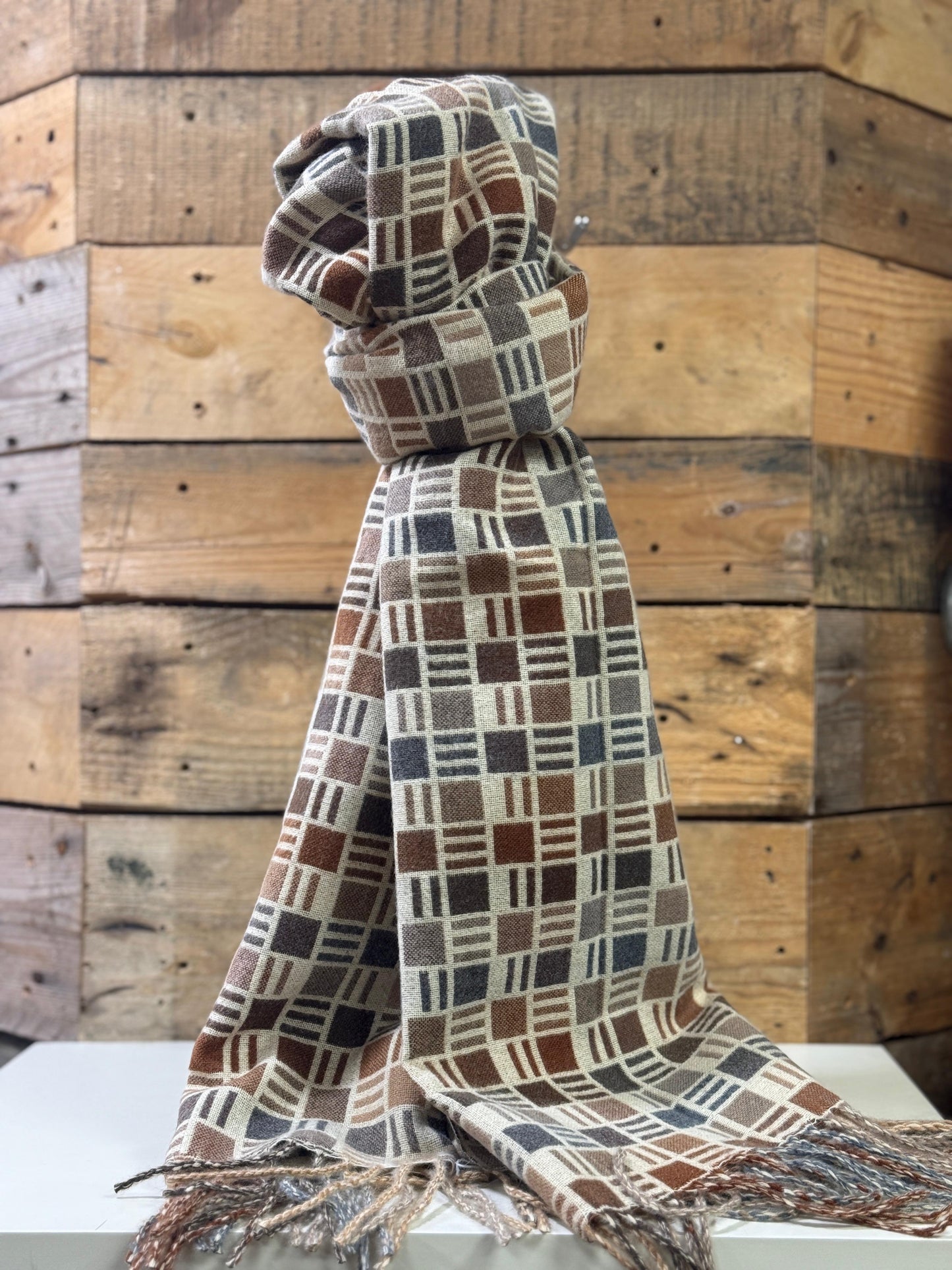 hannah k - Brown Mix Detailed Scarf