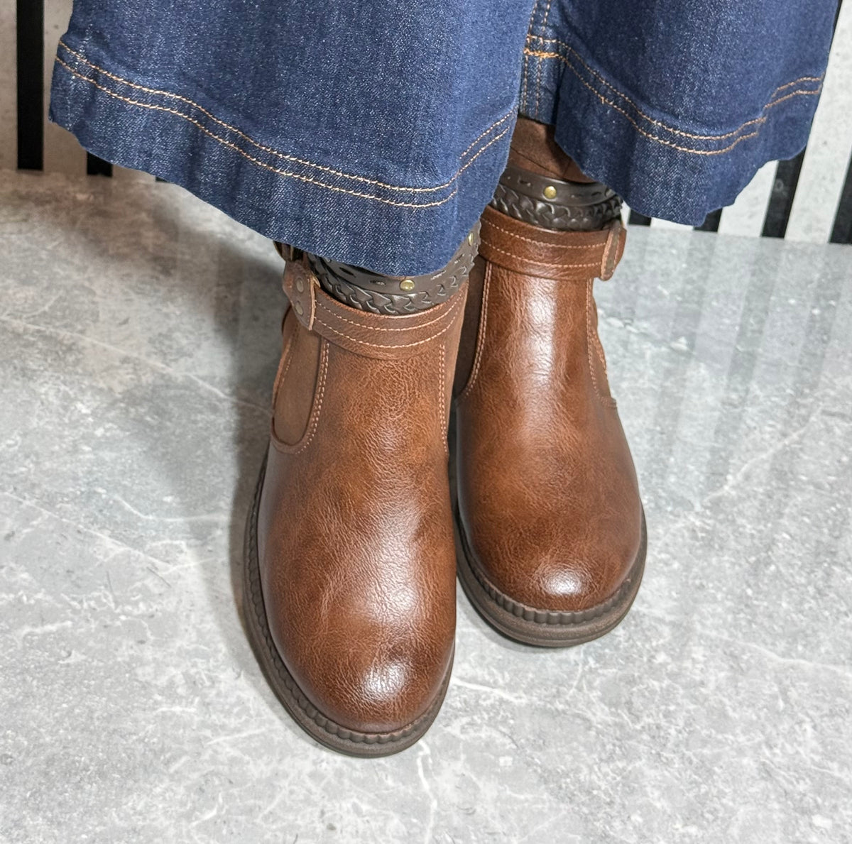 Jana - Cognac Strap Detail Boot