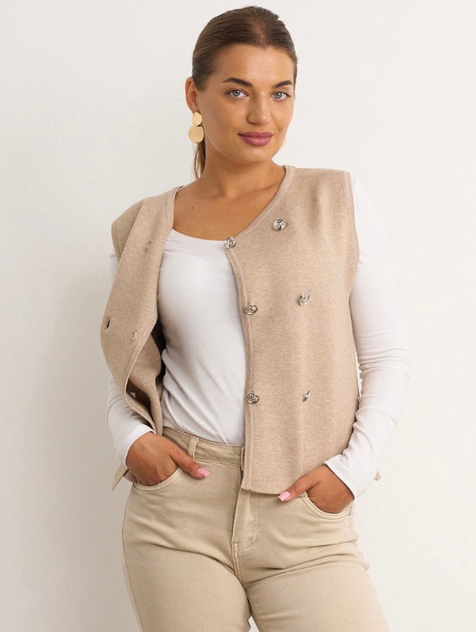 Beige Double Breasted Waistcoat