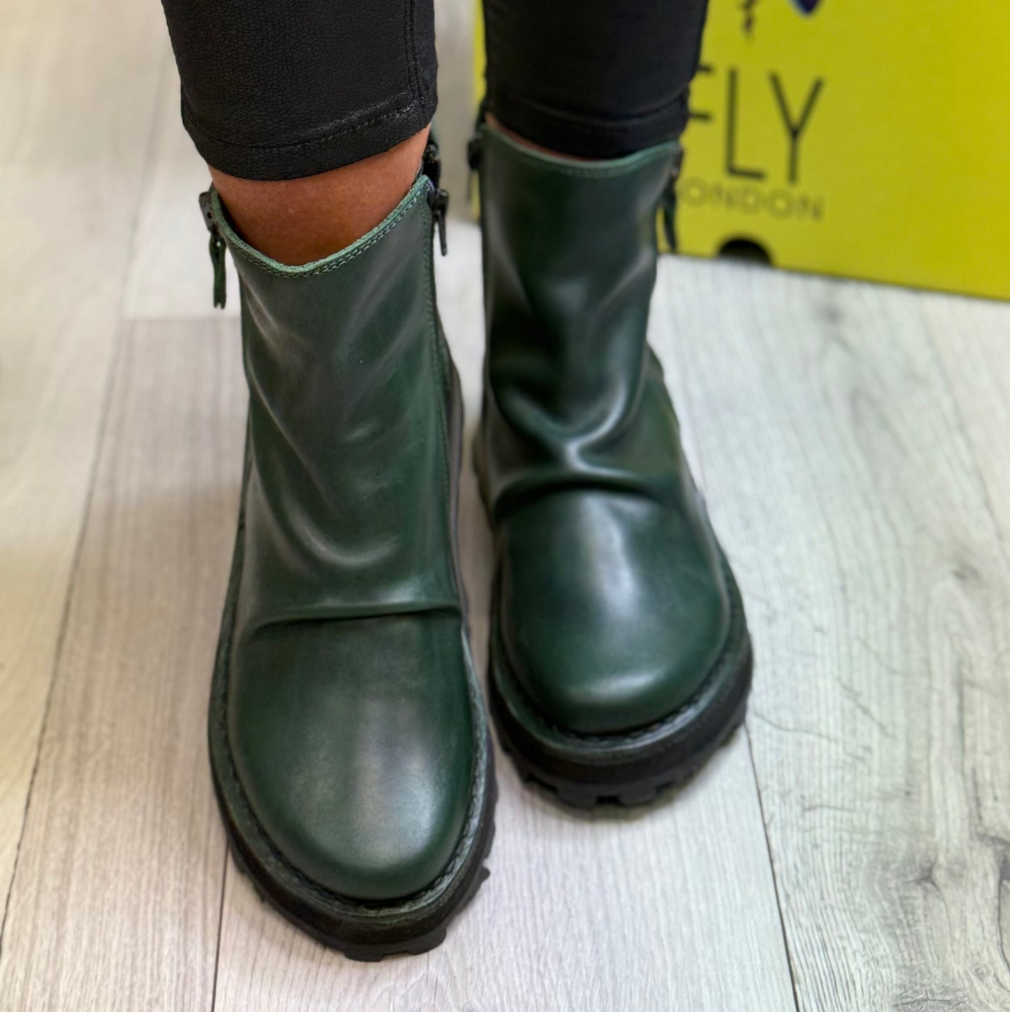 Fly London - Bottle Green Ruched Leather Boot