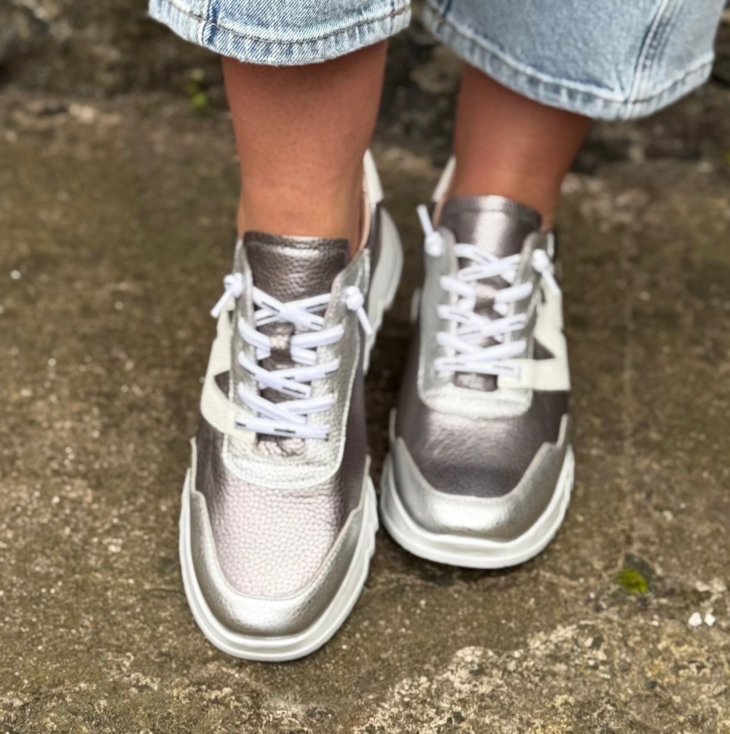 Wonders - E-6760 Plata/Plomo Leather Trainer