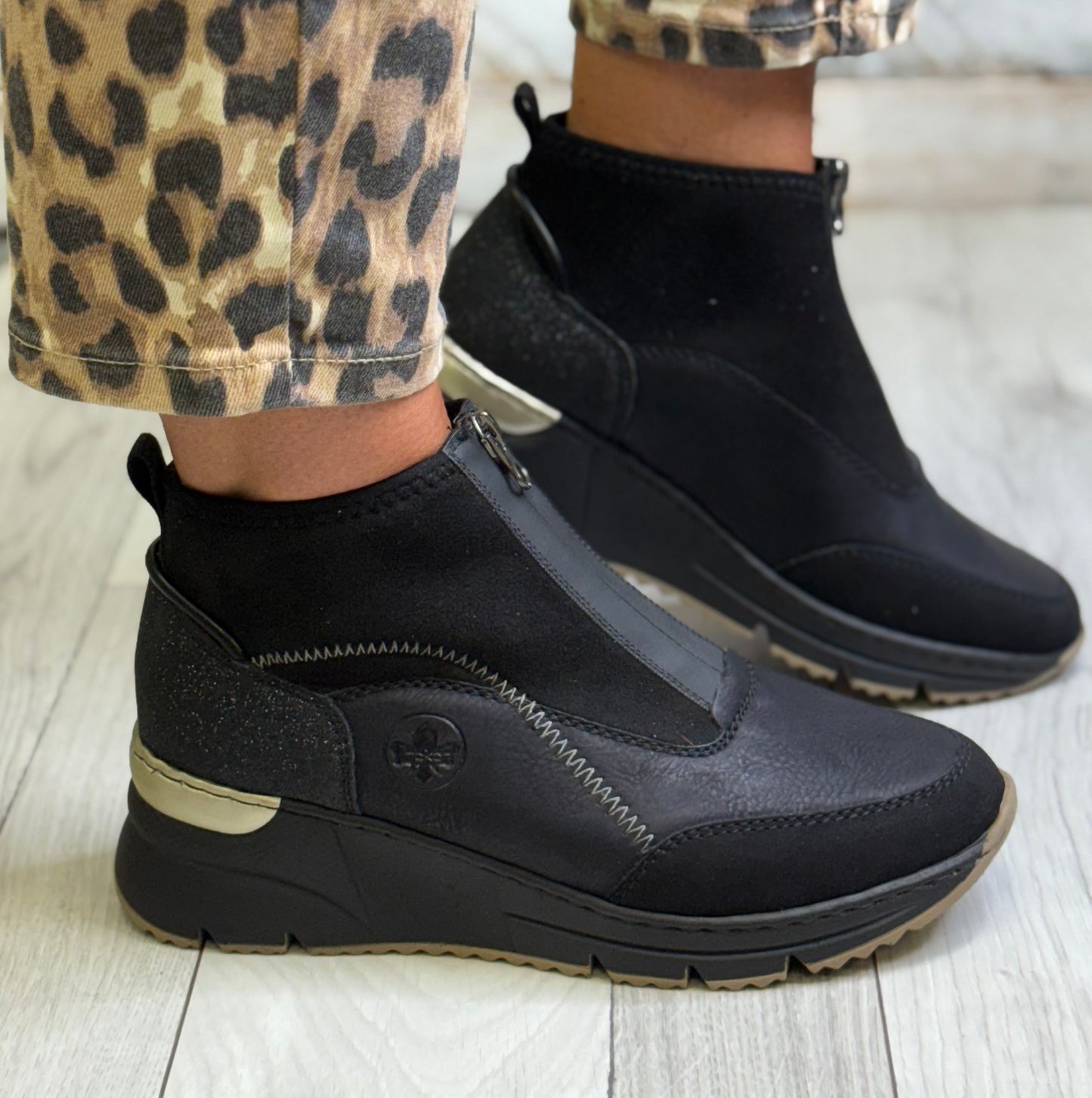 Rieker - Black Front Zip Trainer Boot