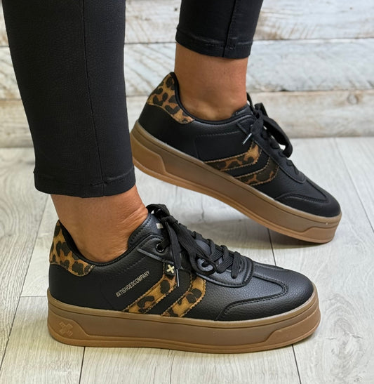 Xti - Black Leopard Gum Sole Trainer (144585)