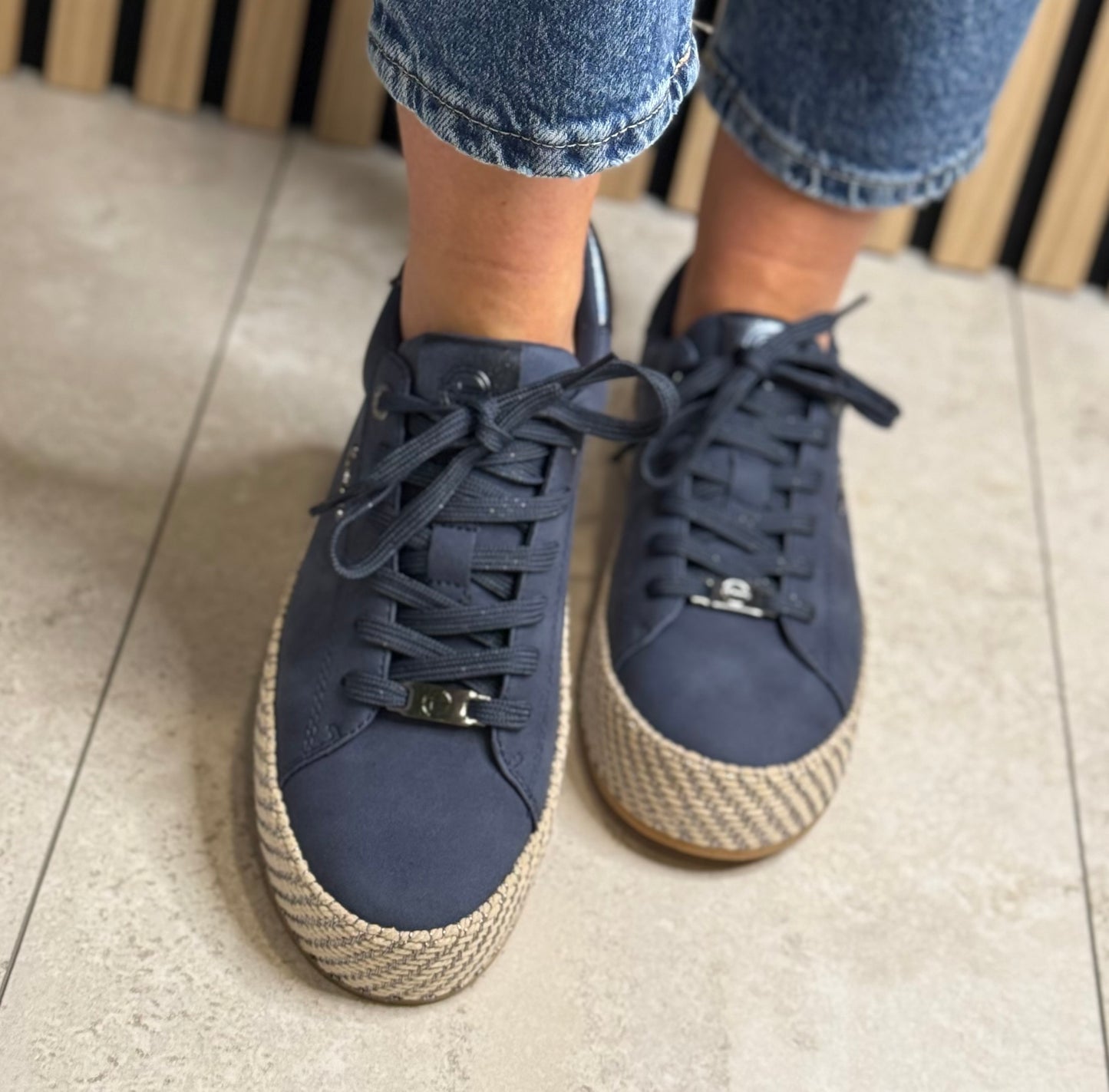 Tamaris - Navy Woven Sole Platform Trainer