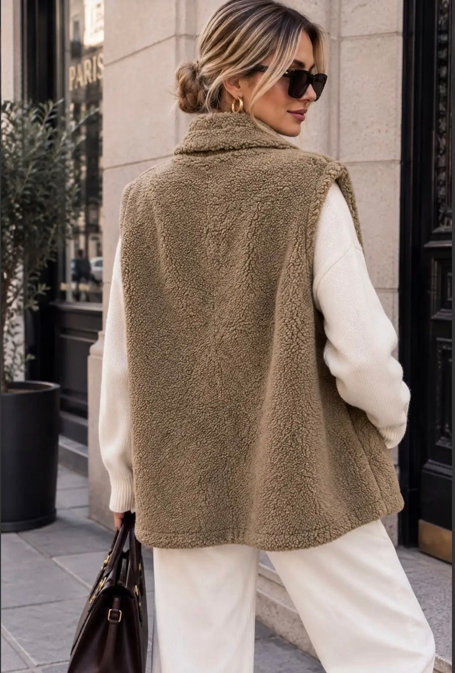 Taupe Button Gilet