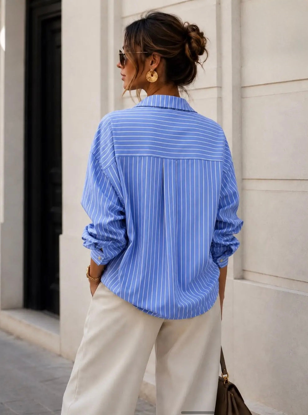 Light Blue Striped Shirt With Drawstring