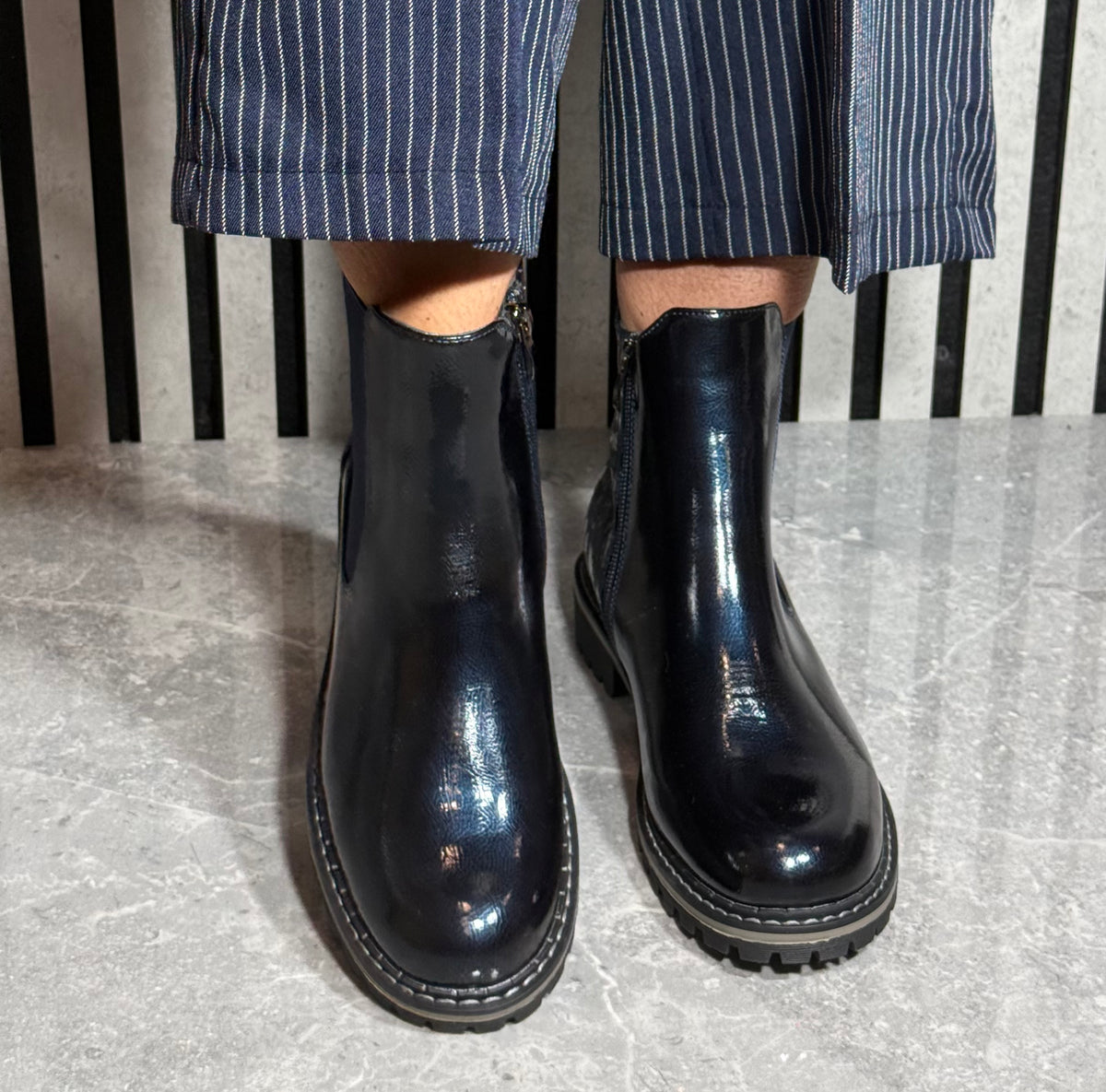 Lunar - 'Bessy' Navy Patent Ankle Boot