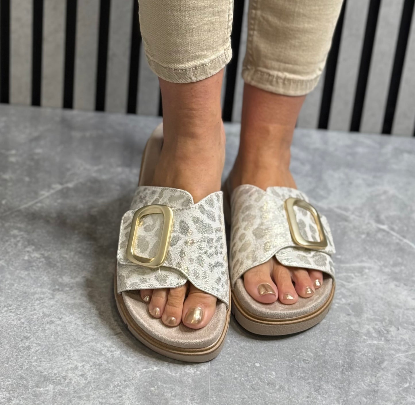 Jana - Gold Leopard Metallic Strap Slider