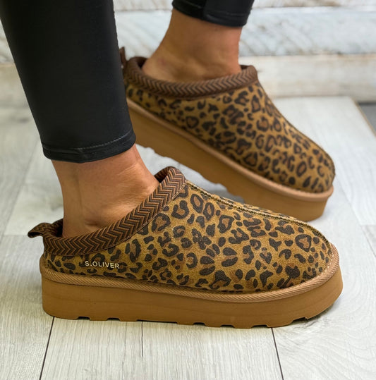 S Oliver - Leopard Leather Platform Mule