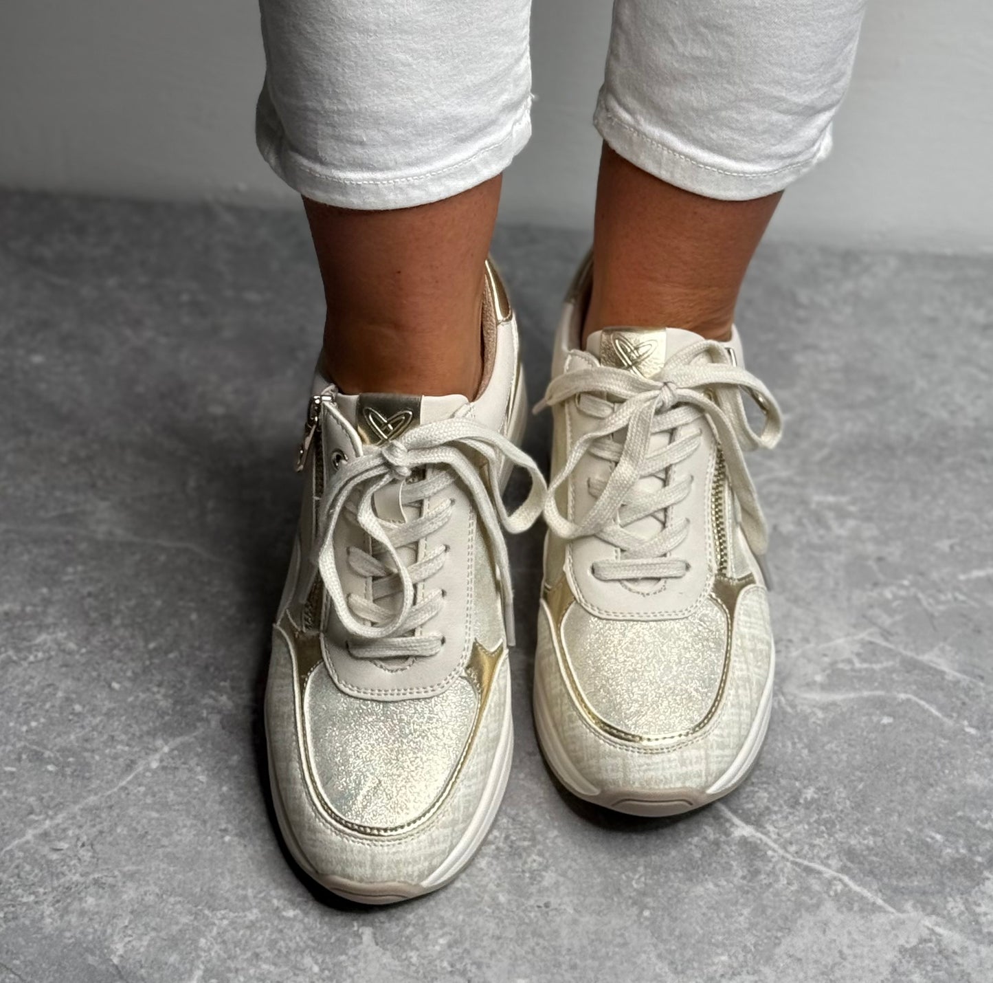 Lunar - 'Aura' Beige Metallic Wedge Trainer