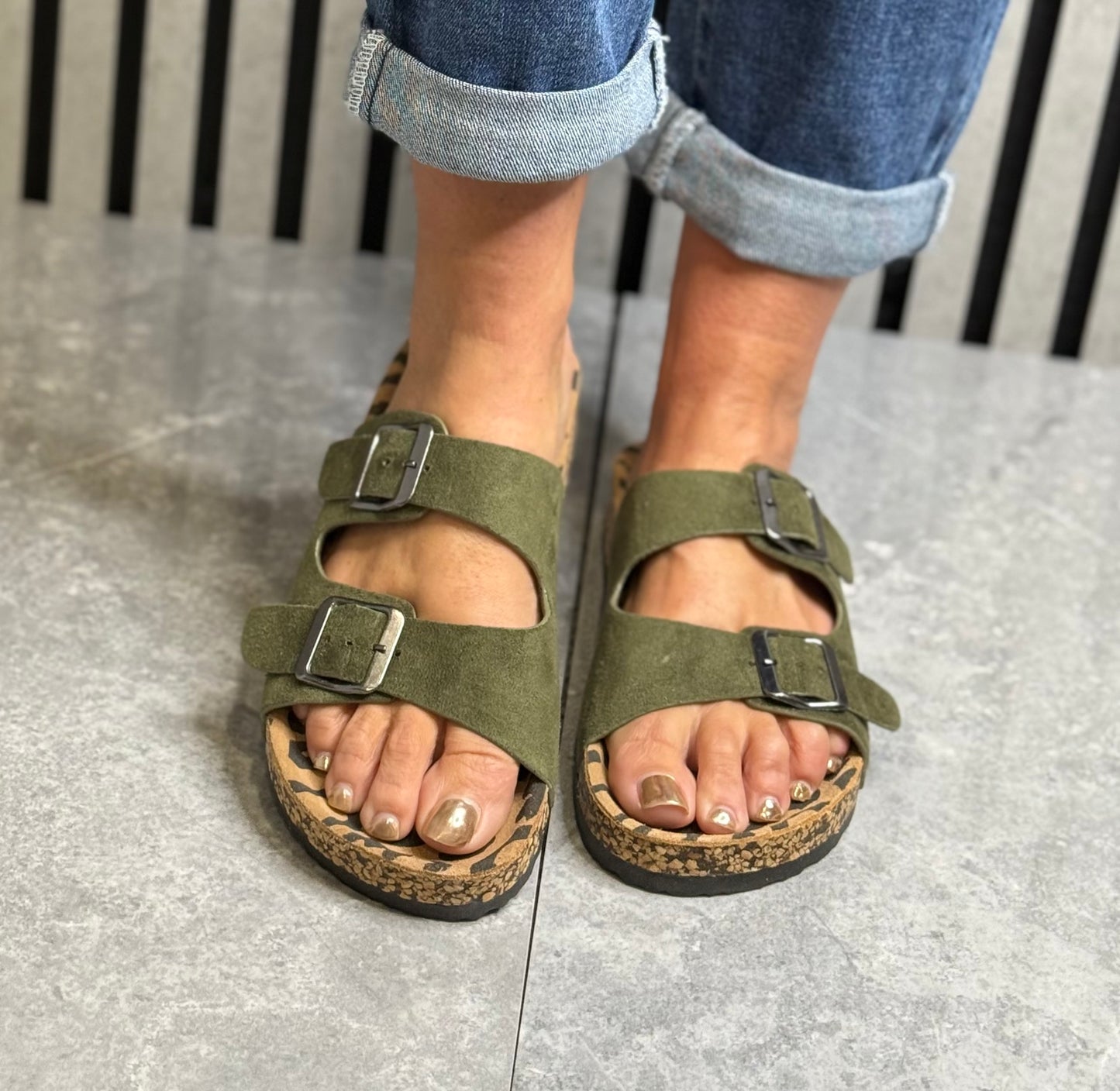 Lunar - 'Pecan’ Sage Green Double Buckle Slider
