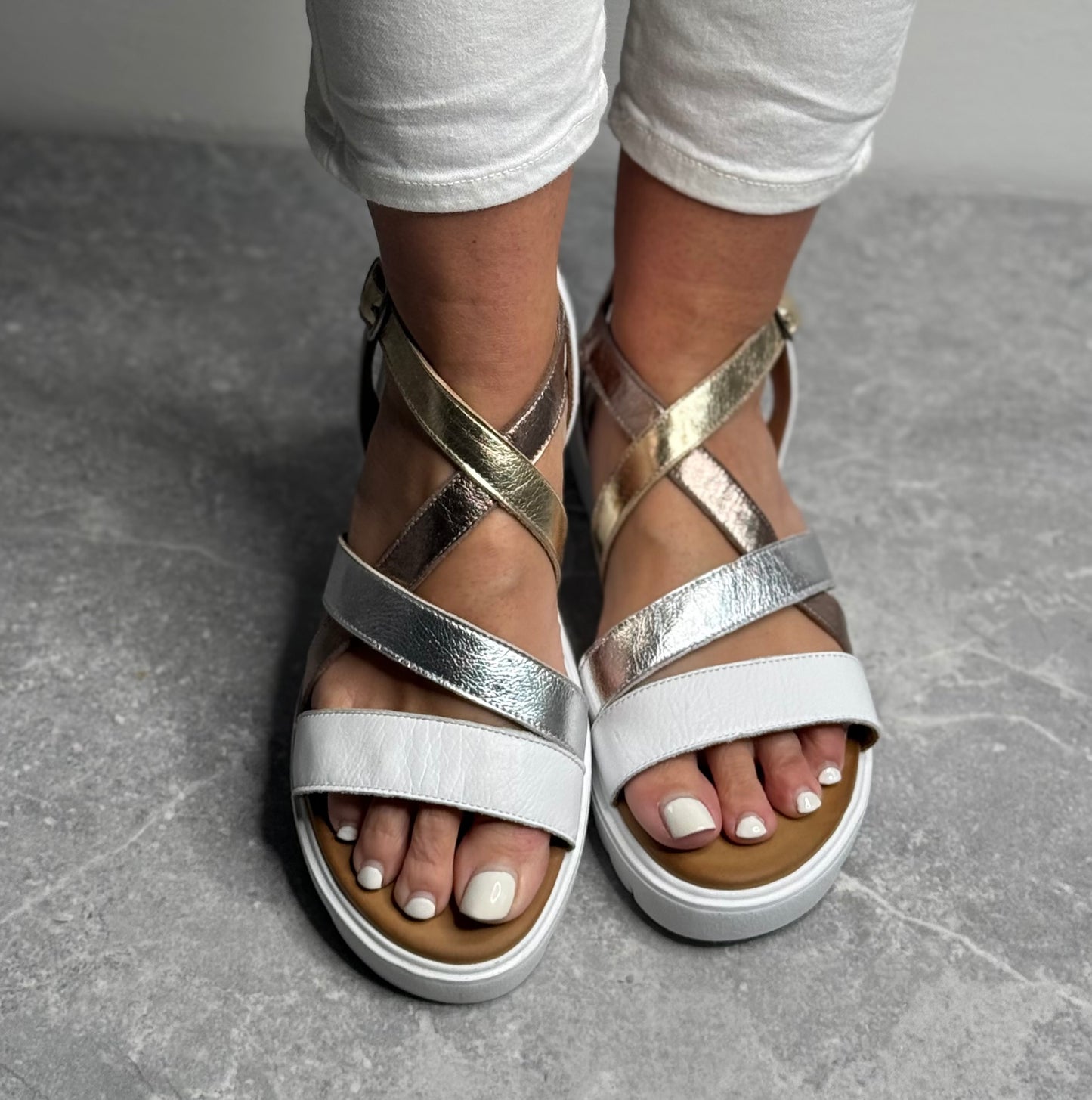Hannah K - 'Haven' Gold Multi Leather Sandal