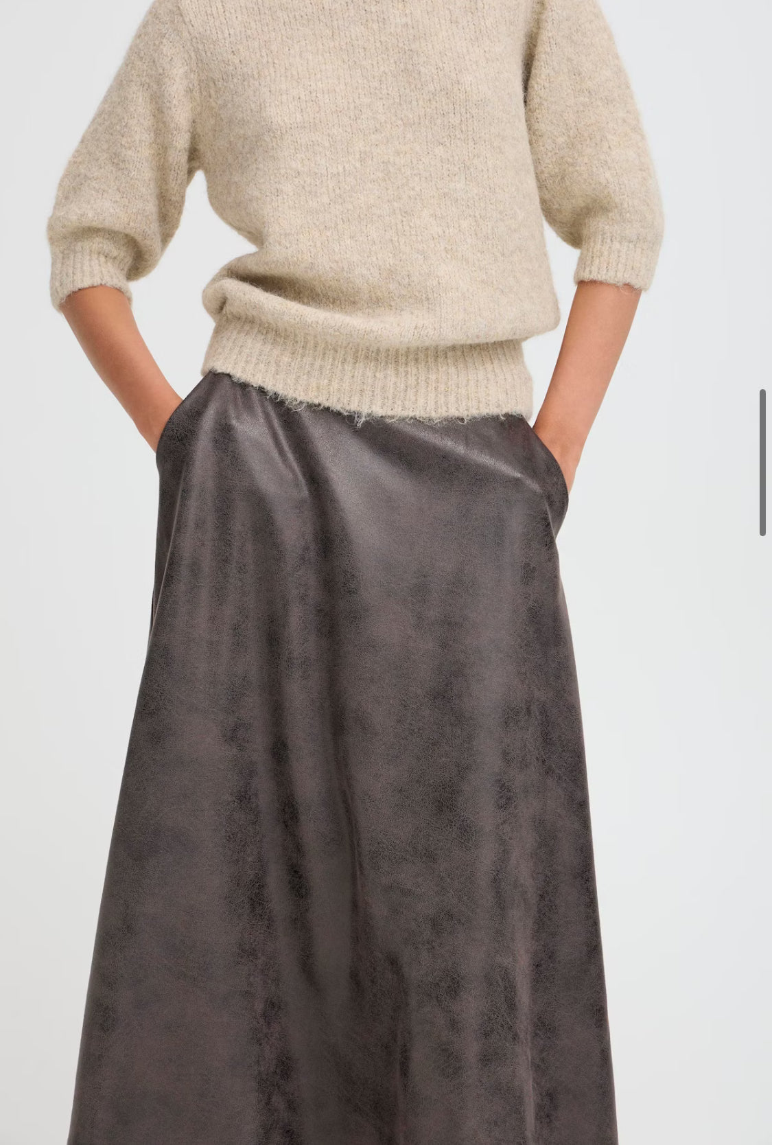 b.young - Charcoal Faux Leather Skirt
