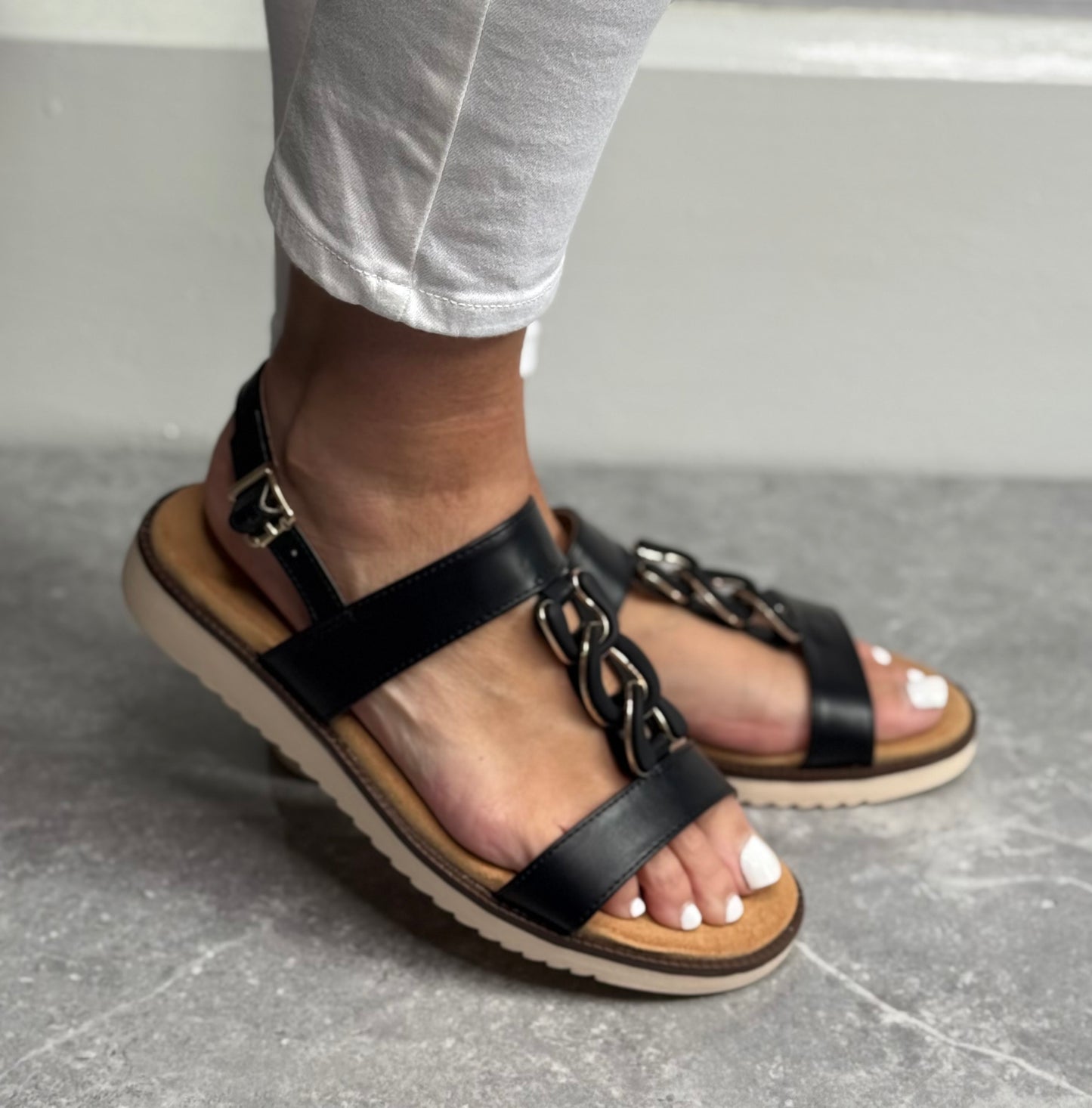 Lotus - 'Joana' Black Strap Sandal