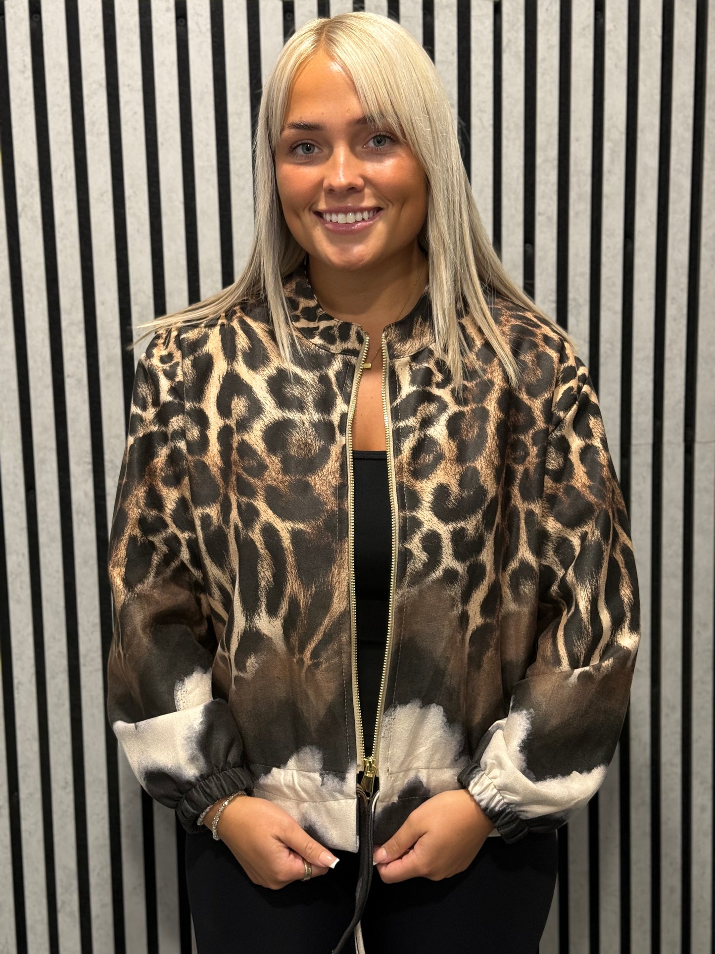 Brown Animal Print Faux Suede Zip Jacket