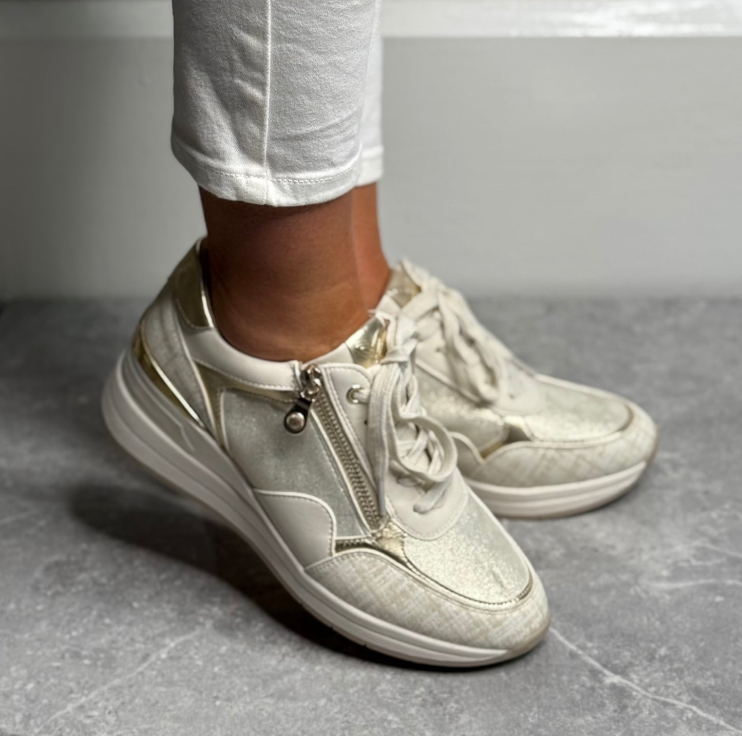 Lunar - 'Aura' Beige Metallic Wedge Trainer