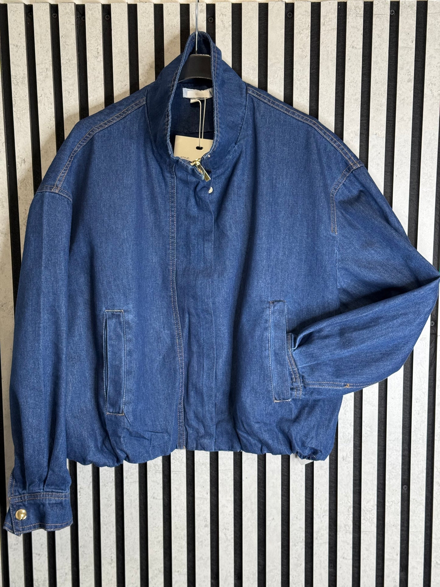 Denim Funnel Neck Bomber Jacket