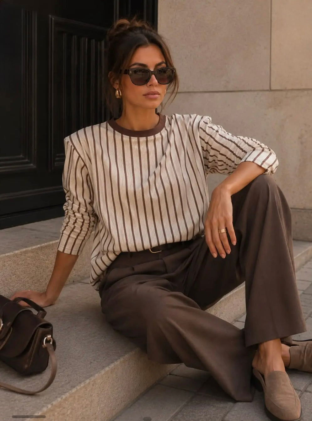 Taupe Stripe L/S Top