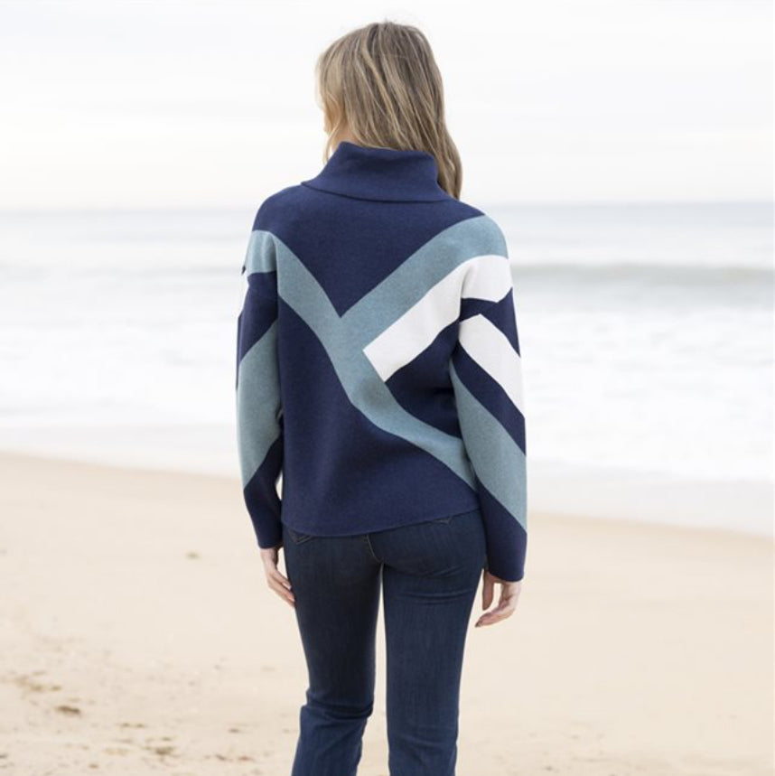 Marble - Teal/Navy Geometric Jumper