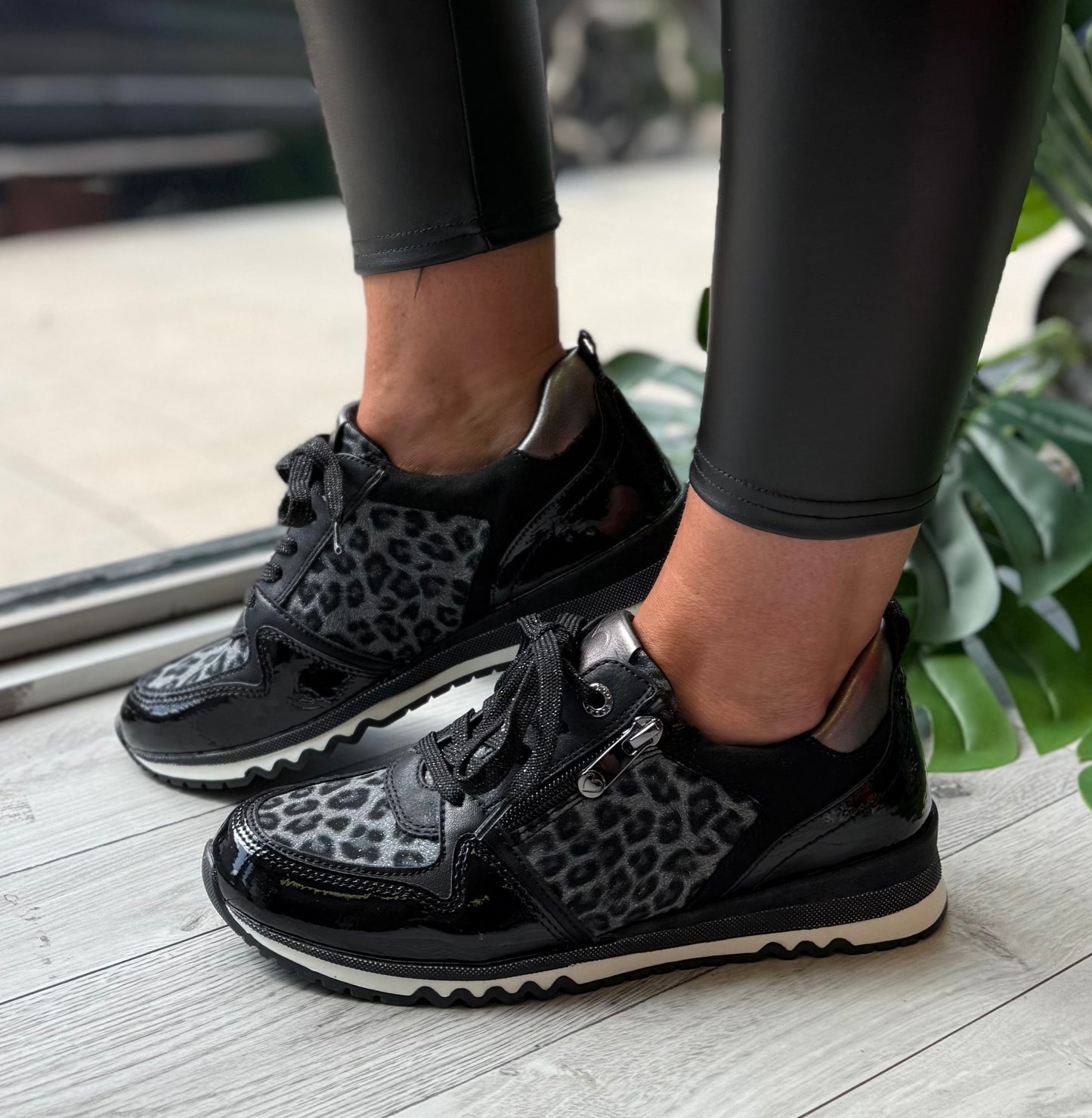 Marco Tozzi Black Leopard Print Trainer