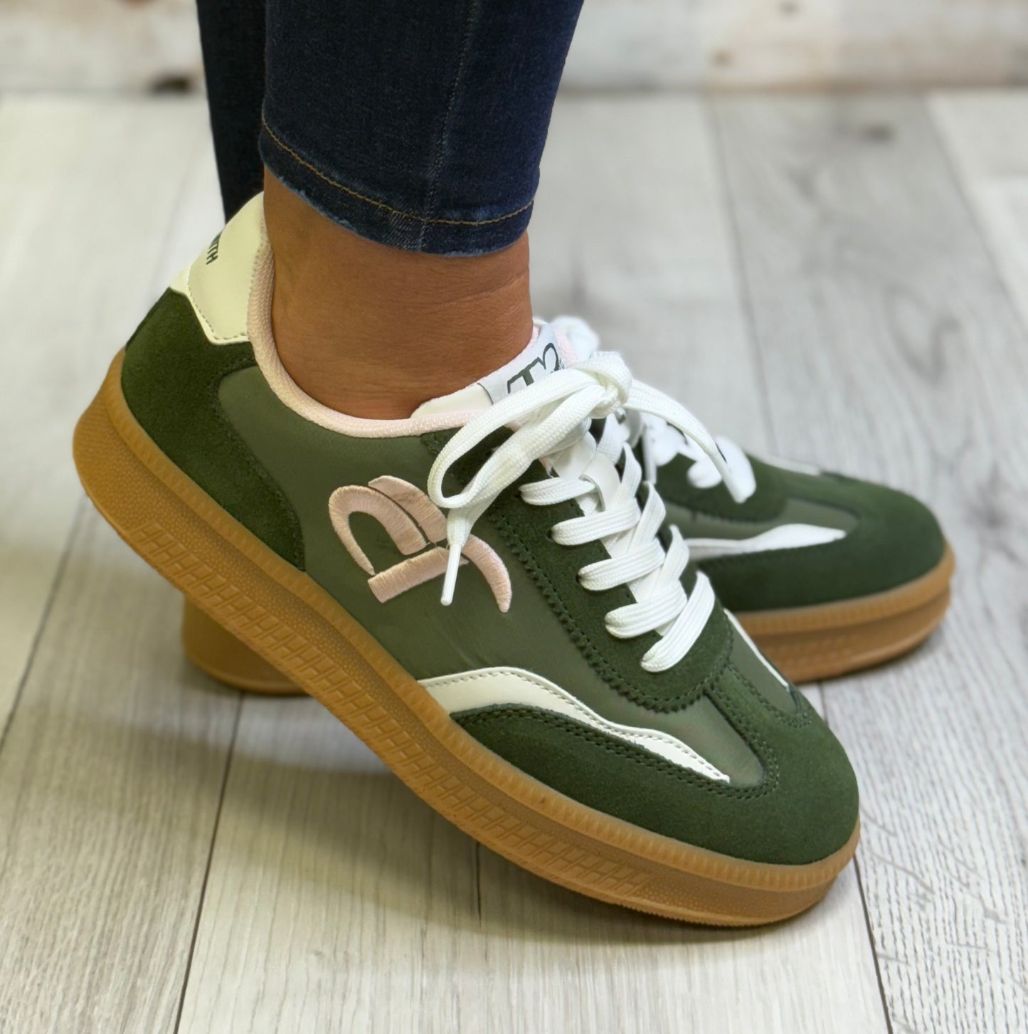 Teddy Smith - Green Combo Platform Leather Trainer