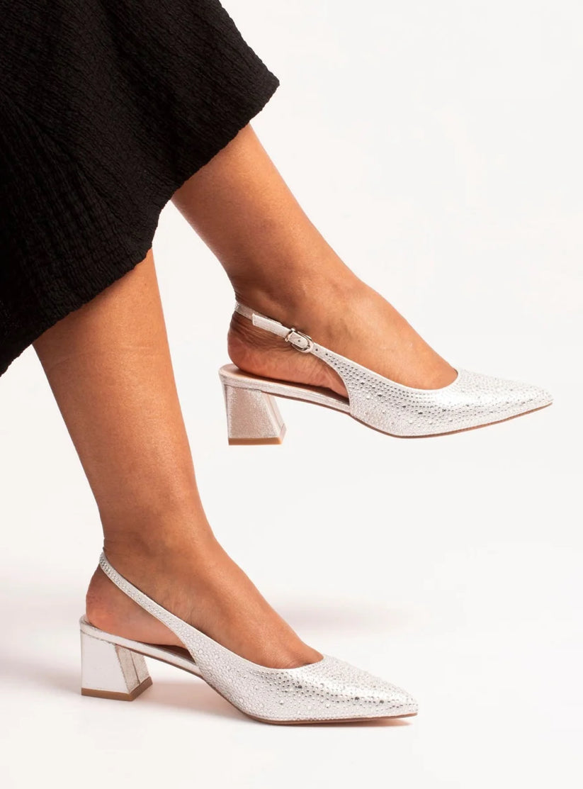 Lunar - 'Milan' Silver Diamante Slingback Shoe
