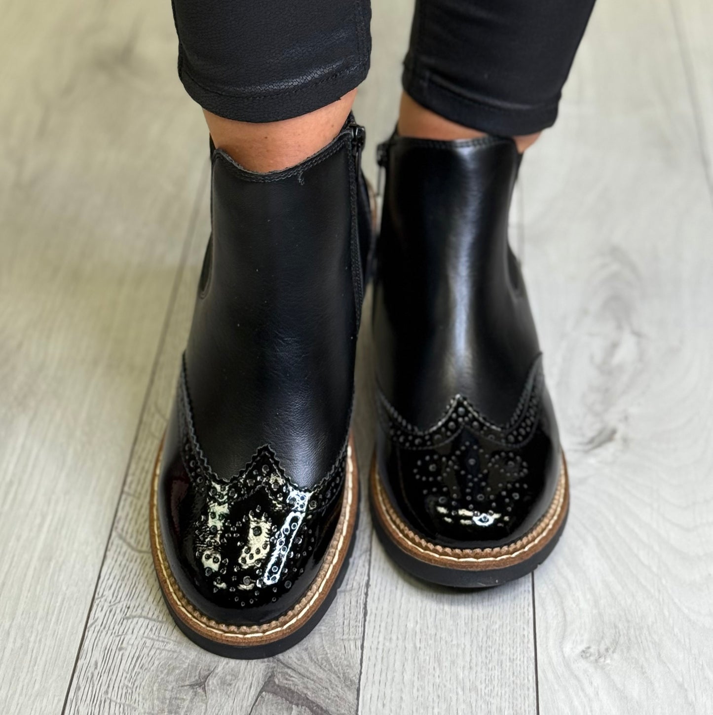 S Oliver - Black Brogue Chelsea Boot