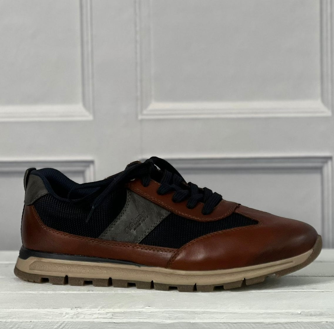 Rieker - Mens Brown Combo Leather Trainer