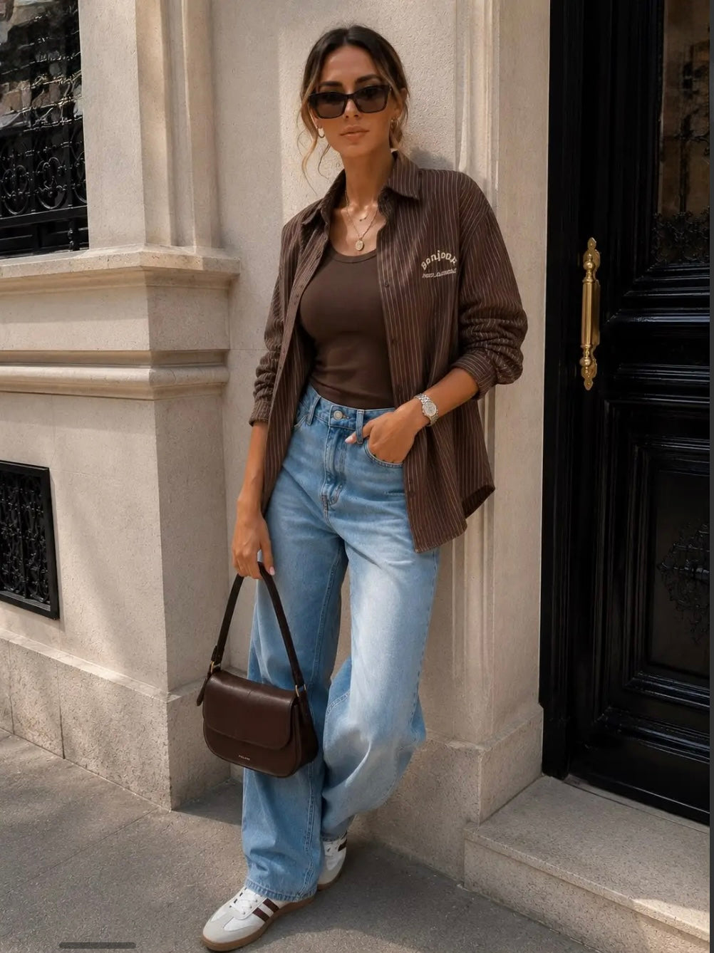 Brown Striped Shirt With Logo.