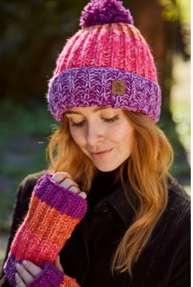 Pachamama - ‘Cotopaxi’ Pink Bobble Beanie Hat