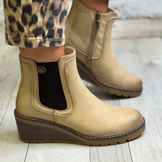 Lunar - 'Connie' Beige Wedge Ankle Boot