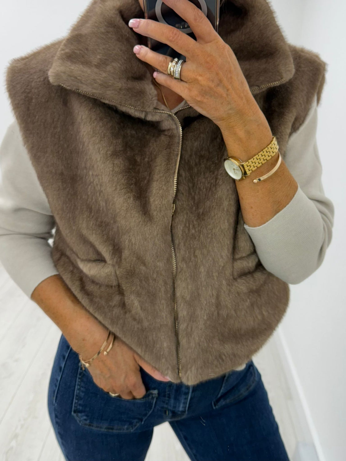 Taupe Faux Fur Gilet.