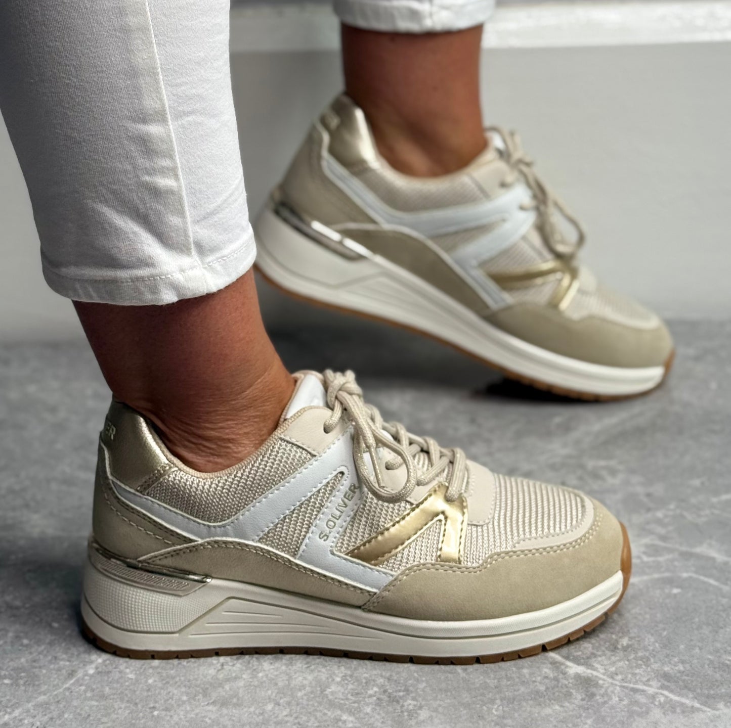 S Oliver - Beige/Gold Combo Trainer
