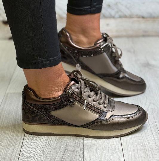 Tamaris - Taupe Glam Side Zip Trainer