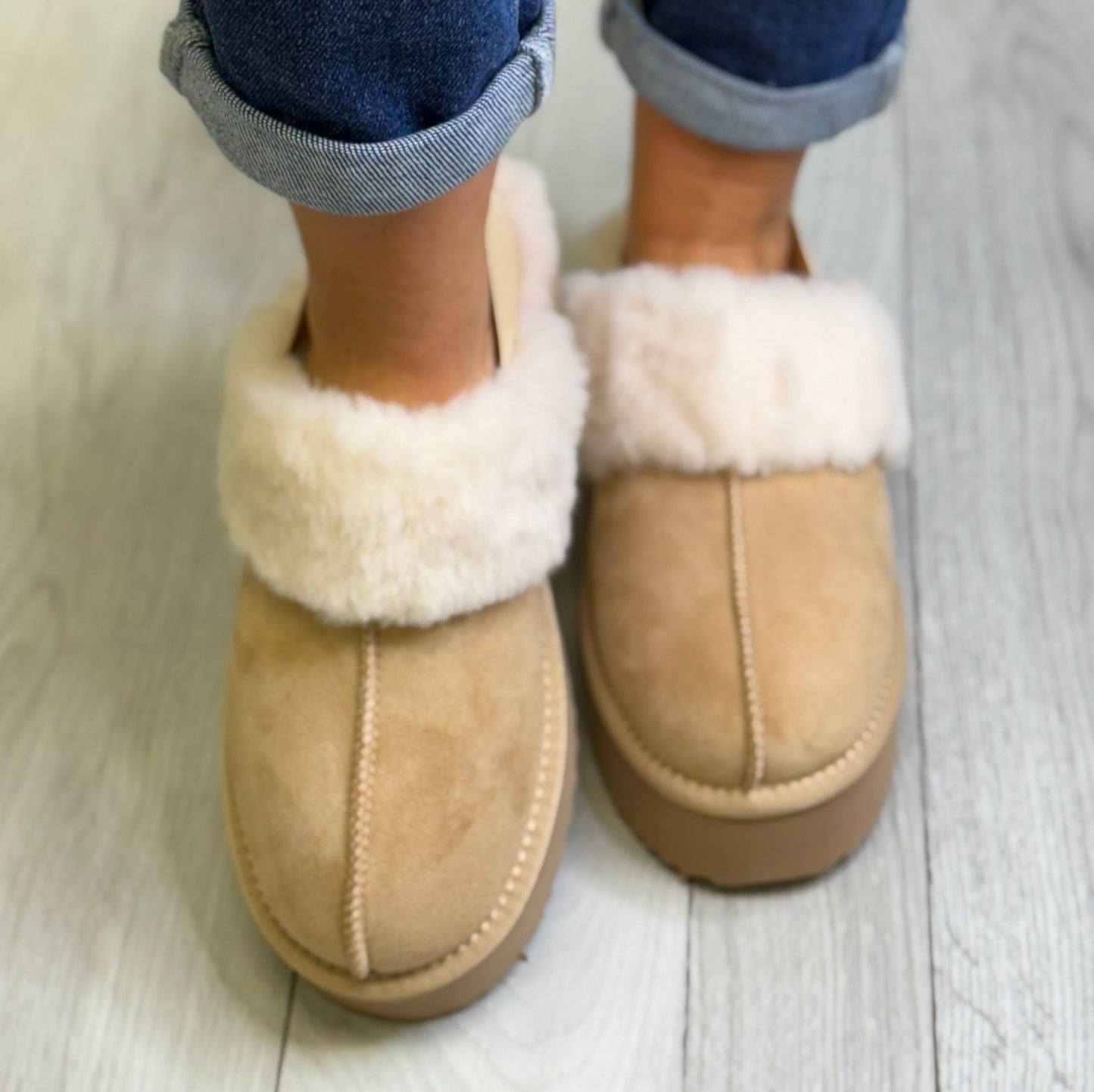 Xti - Beige Faux Fur Lined Platform Mule (144440)