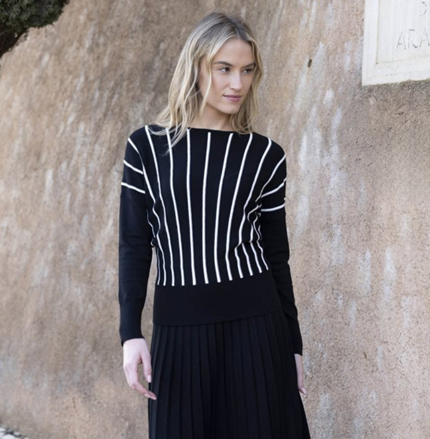 Marble - Black Vertical Stripe Relaxed Fit Jumper