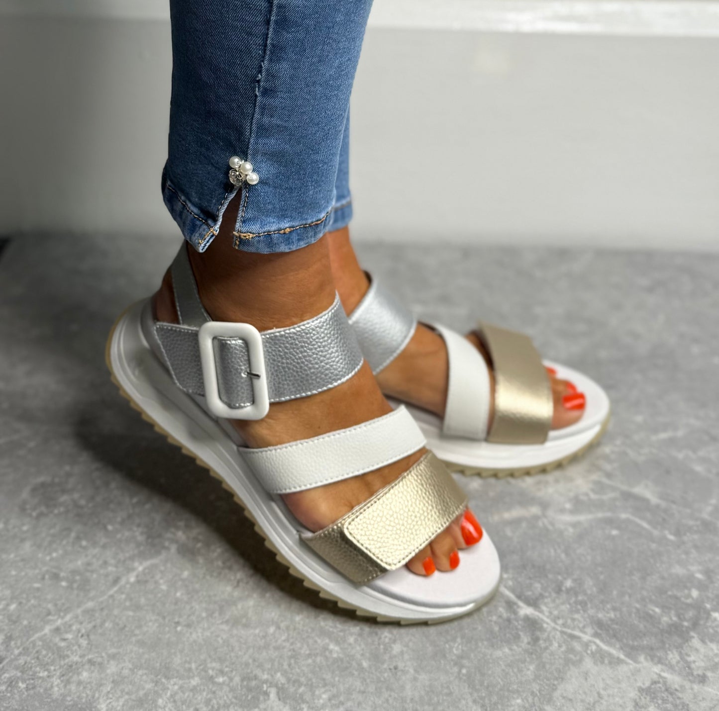 Rieker - Gold Combo Leather Sandal