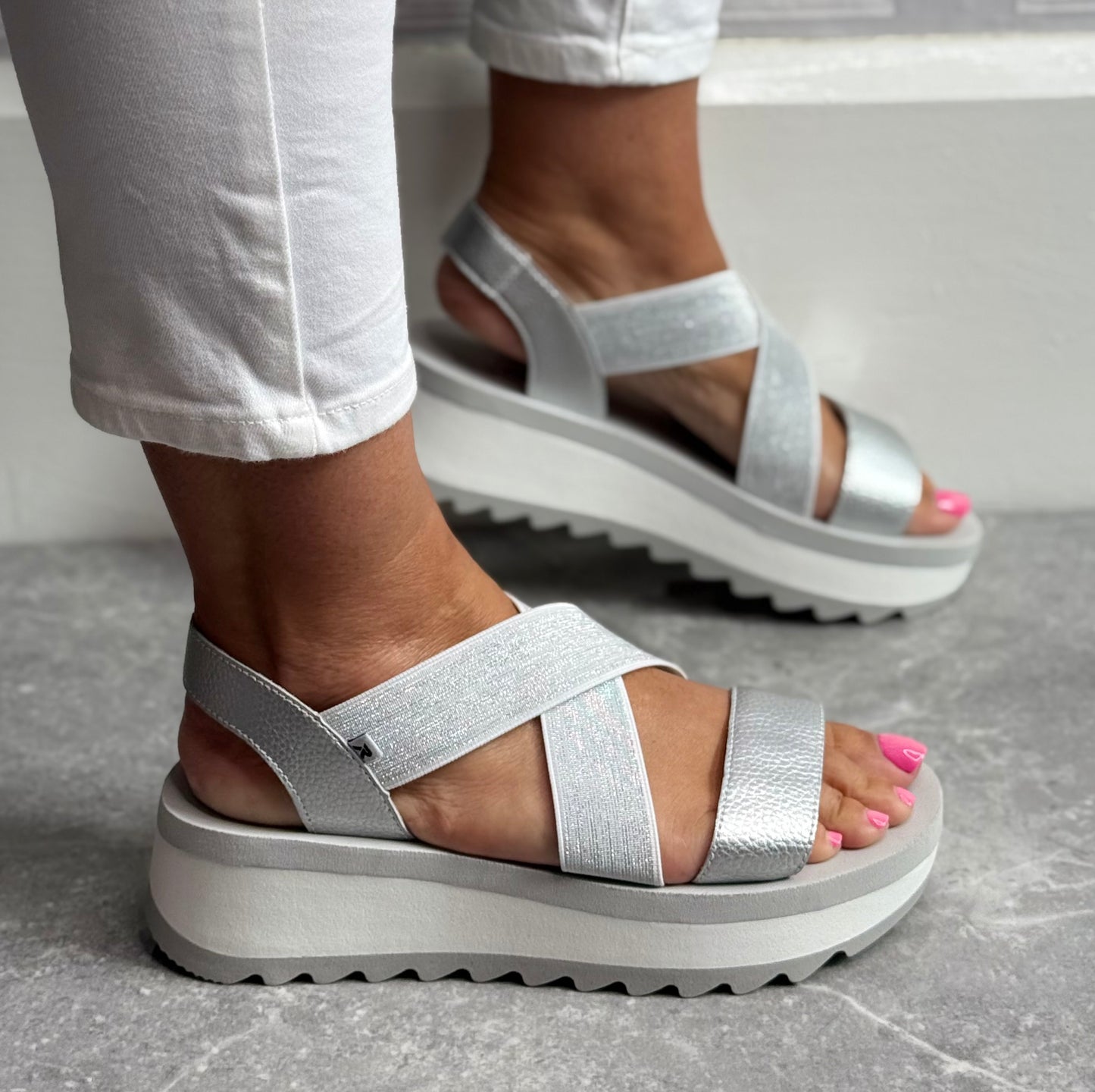 Rieker - Silver/Platinum Leather Sandal