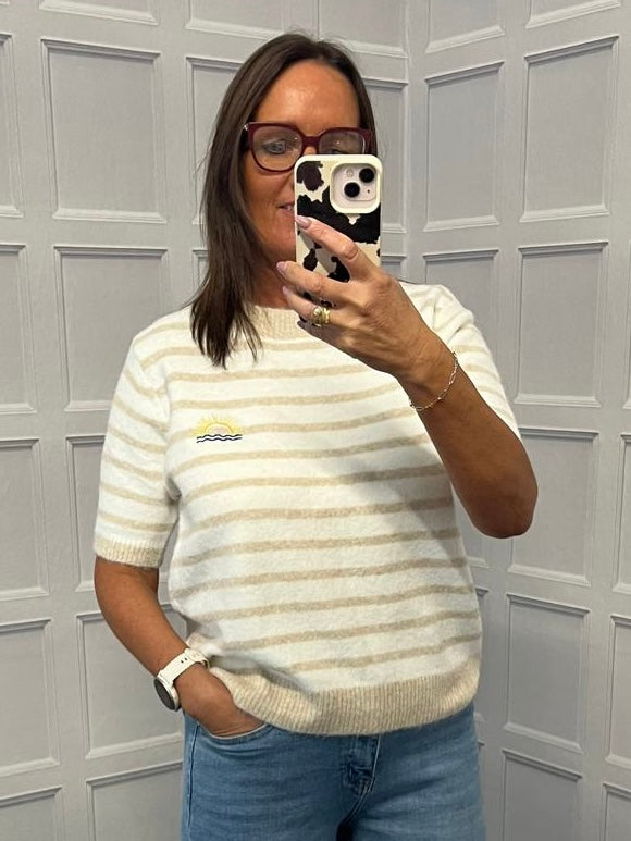 Cream/Beige Stripe S/S Knit
