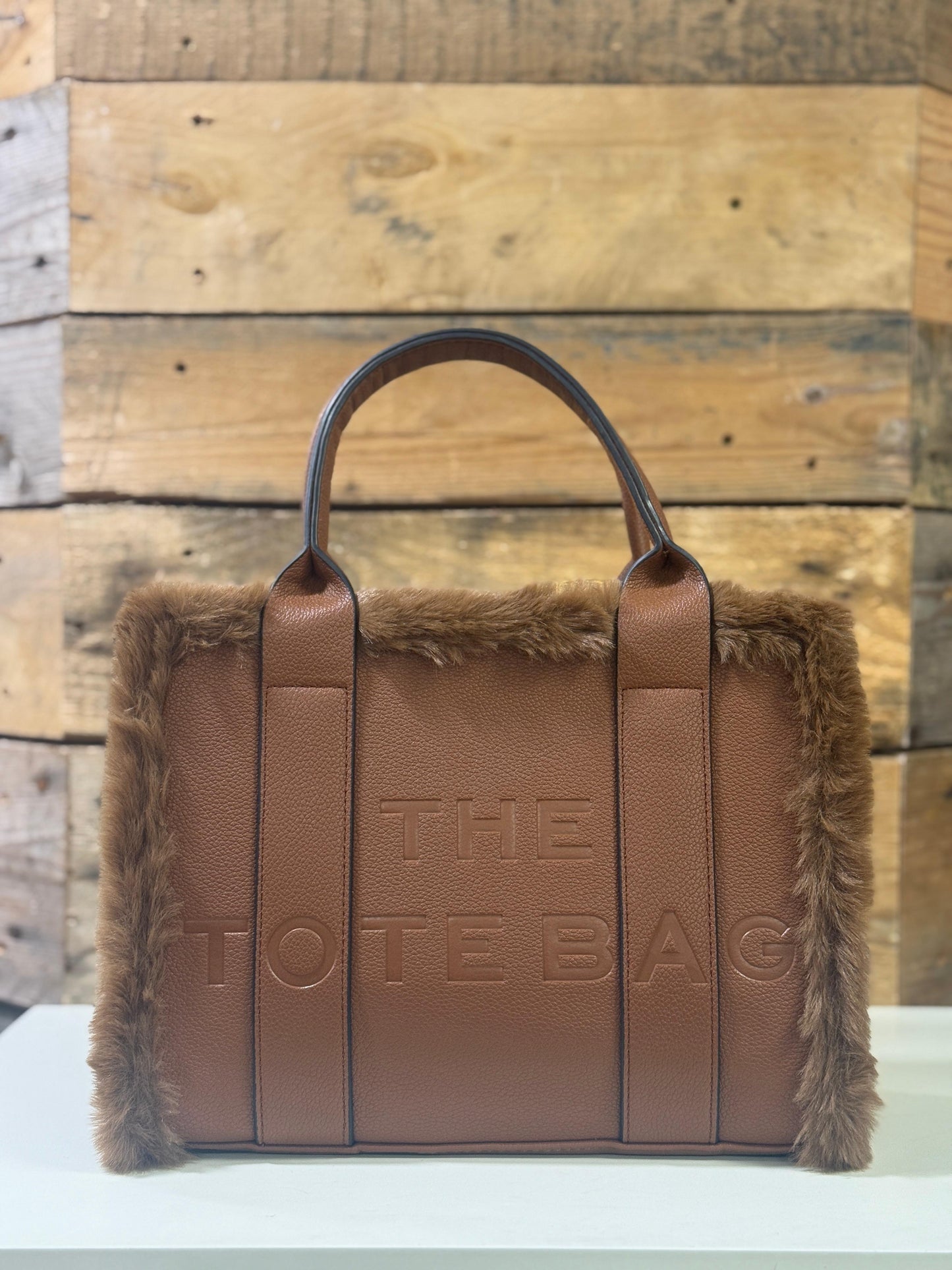 hannah k - 'Una' Brown Faux Fur Trim Tote Bag