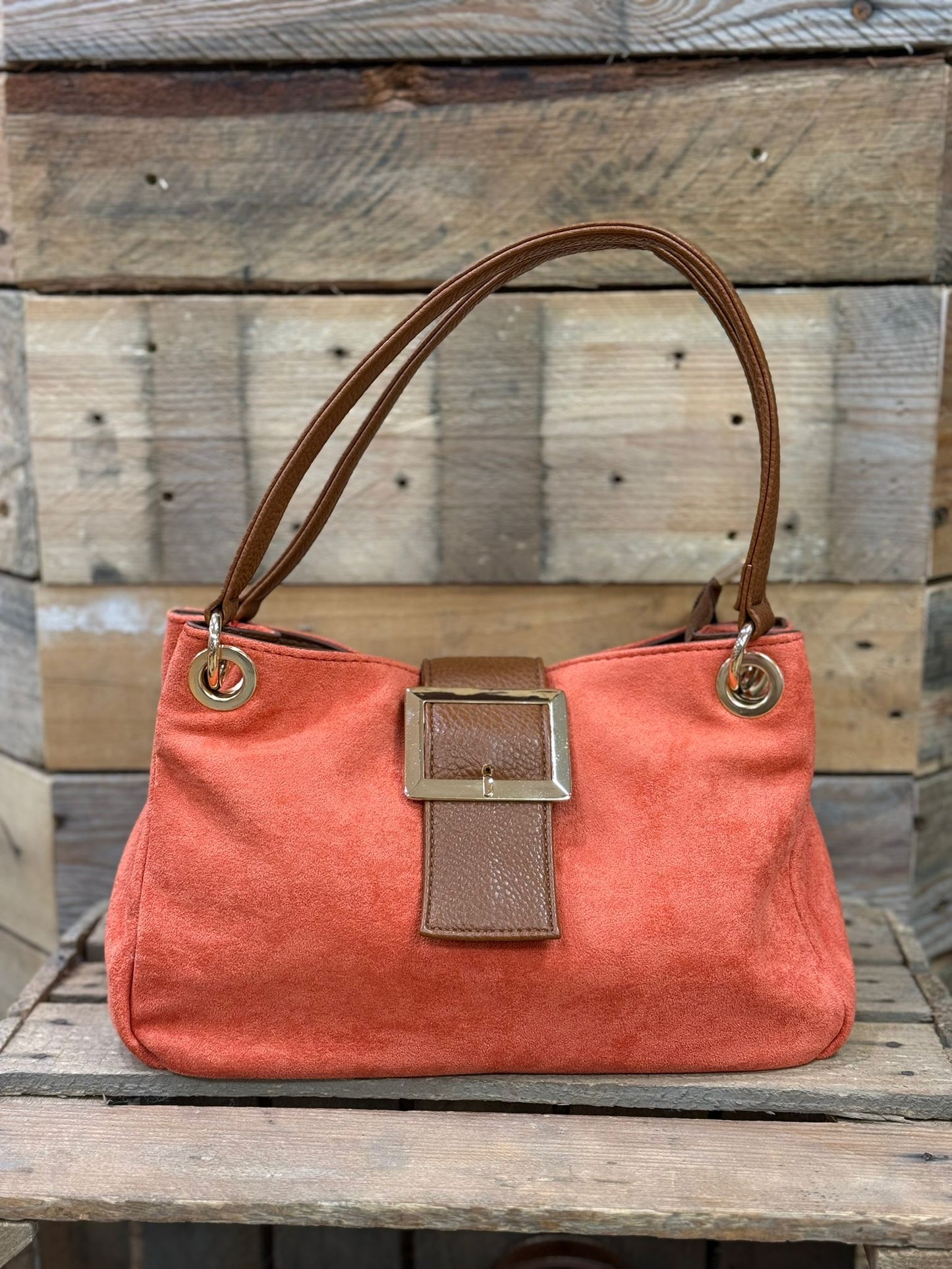 hannah k - 'Cora' Coral Faux Suede Handbag