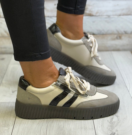Tamaris Comfort - Light Grey Side Zip Leather Trainer